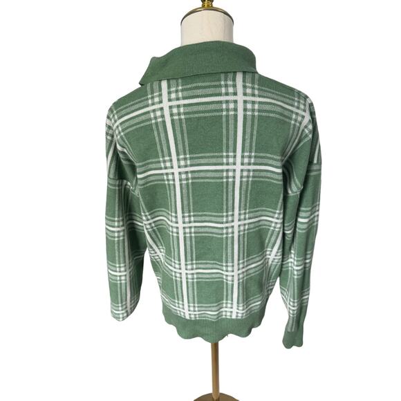Max Studio Plaid Boxy Sweater Sage Green Cottagecore Autumn Grandpacore Western - Picture 6 of 12